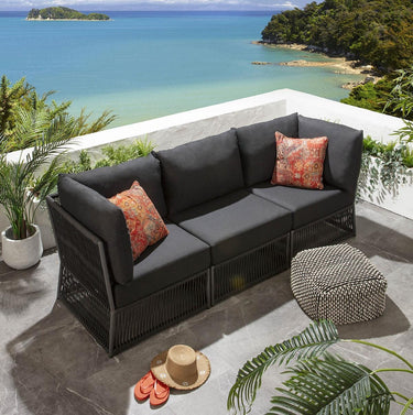 Quatropi Luxury Garden Sofa 3 Seat Modular Set Outdoor Patio Grey Rope Weave