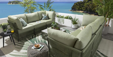 Quatropi Luxury Garden Sofa 6 Seat Modular Set Outdoor Patio Green Rope Weave