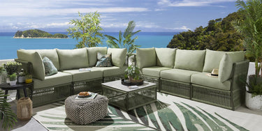 Quatropi Luxury Garden Sofa 6 Seat Modular Set Outdoor Patio Green Rope Weave