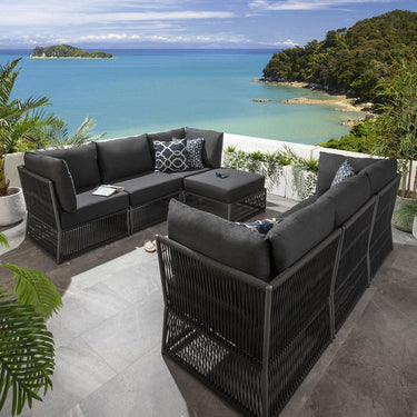 Quatropi Luxury Garden Sofa 6 Seat Modular Set Outdoor Patio Grey Rope Weave