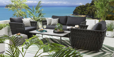 Quatropi Luxury Garden Sofa Set 6 Seater Metal Patio Set With Coffee Table Grey