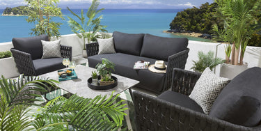 Quatropi Luxury Garden Sofa Set 6 Seater Metal Patio Set With Coffee Table Grey