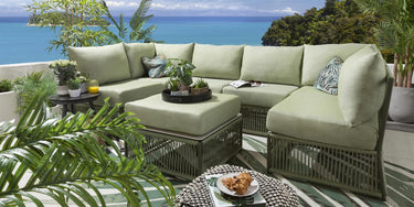 Quatropi Luxury Garden U-Shape Corner Sofa 6 Seat Outdoor Patio Green Rope Weave