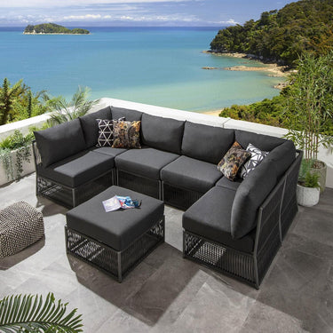 Quatropi Luxury Garden U-Shape Corner Sofa 6 Seat Outdoor Patio Grey Rope Weave