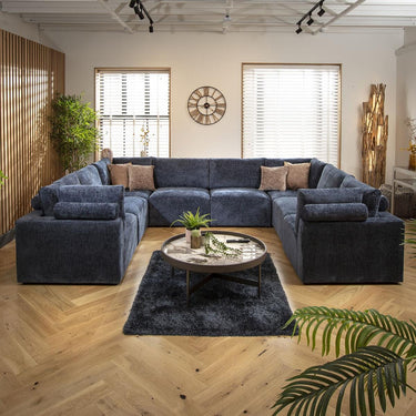 Quatropi Luxury Large U-Shaped Modular Sofa Couch 8 Seater Blue Fabric