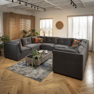 Quatropi Luxury Large U-Shaped Modular Sofa Couch 8 Seater Grey Velvet Fabric