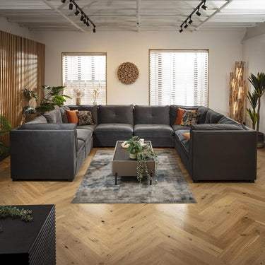 Quatropi Luxury Large U-Shaped Modular Sofa Couch 8 Seater Grey Velvet Fabric