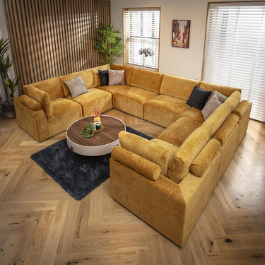 Quatropi Luxury Large U-Shaped Modular Sofa Couch 8 Seater Mustard Fabric