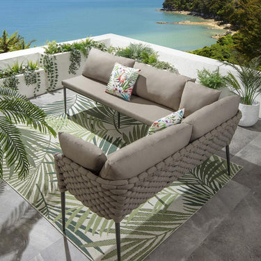Quatropi Luxury Outdoor Garden Corner Bench Seating Rope Weave Left-Hand Beige
