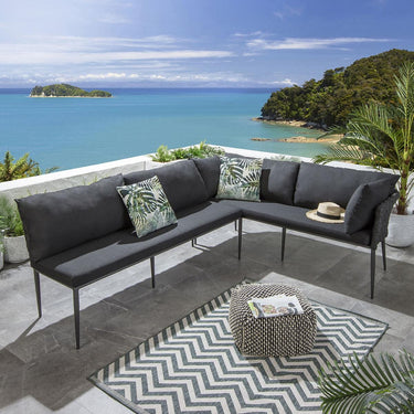 Quatropi Luxury Outdoor Garden Corner Bench Seating Rope Weave Left-Hand Grey