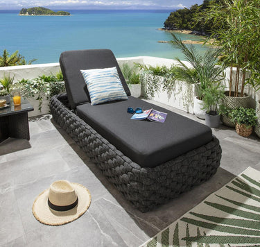 Quatropi Luxury Outdoor Garden Cushioned Sun Lounger Rope Weave Grey 208x85cm