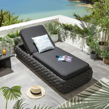 Quatropi Luxury Outdoor Garden Cushioned Sun Lounger Rope Weave Grey 208x85cm