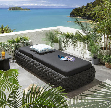 Quatropi Luxury Outdoor Garden Cushioned Sun Lounger Rope Weave Grey 208x85cm