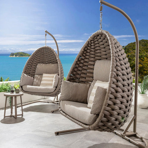 Set of 2 Sundowner Luxury Outdoor Garden Hanging Egg Chairs Latte Cream