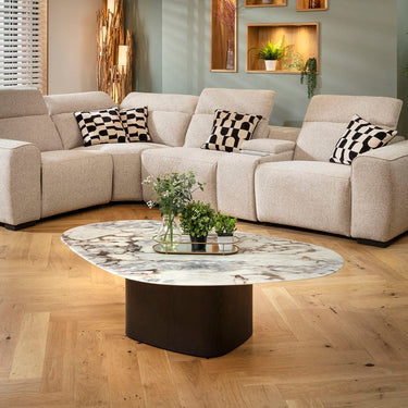 Quatropi Luxury Rounded Ceramic Marble Coffee Table White Grey 140cm x 90cm