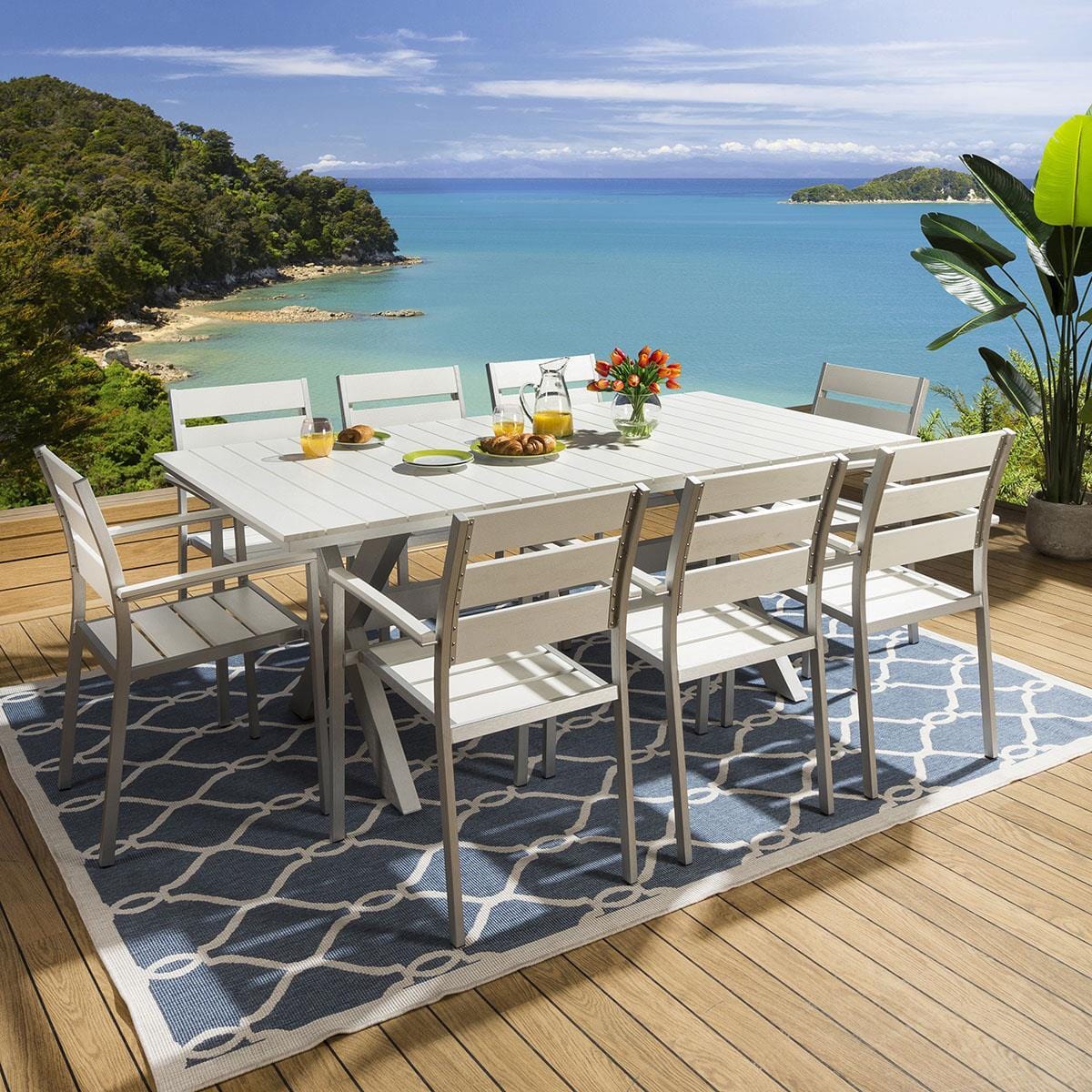 Quatropi Luxury Stacking Garden Dining Chairs White & Brushed Aluminium