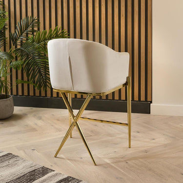 Quatropi Luxury Velvet Counter Height Kitchen Island Bar Stool Cream Gold Legs