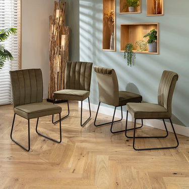 Quatropi Luxury Velvet Dining Chair Olive Green Fabric