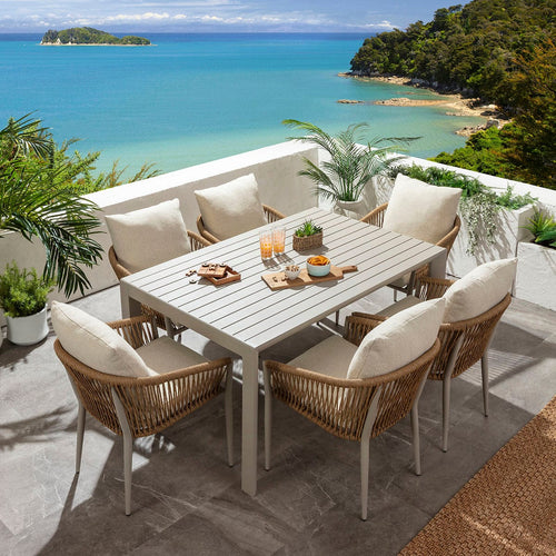 Cole & Atlas 6 Seater Extendable Outdoor Garden Dining Set Honey & Almond Grey