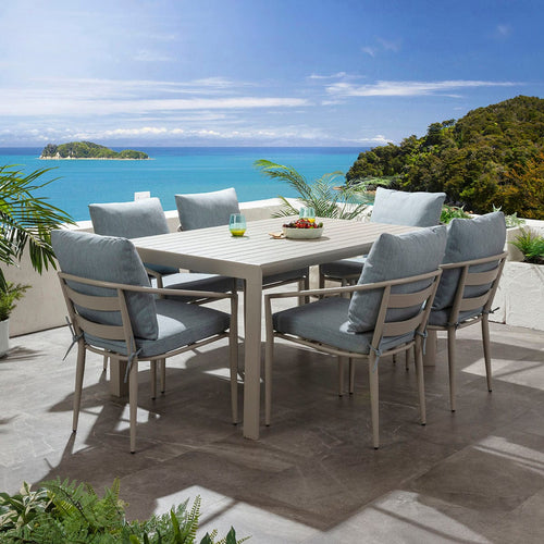 Mia & Atlas 6 Seater Extendable Outdoor Garden Dining Set Sky Blue & Almond Grey