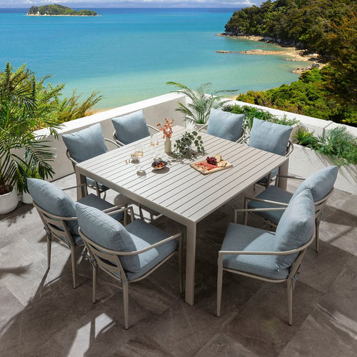 Mia & Atlas 8 Seater Extendable Outdoor Garden Dining Set Sky Blue & Almond Grey