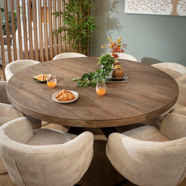 Quatropi Lyla & Glasgow Wooden 8 Seater Round Dining Set Cream & Reclaimed Oak