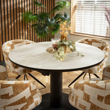 Quatropi Lyla & Venus 4 Seater Round Extendable Dining Set Yellow & Light Grey Ceramic
