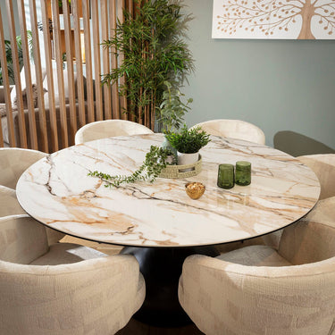 Quatropi Lyla & Venusia Modern 6 Seater Round Dining Set Cream & White Ceramic
