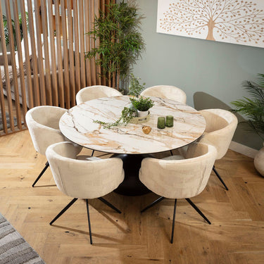 Quatropi Lyla & Venusia Modern 6 Seater Round Dining Set Cream & White Ceramic