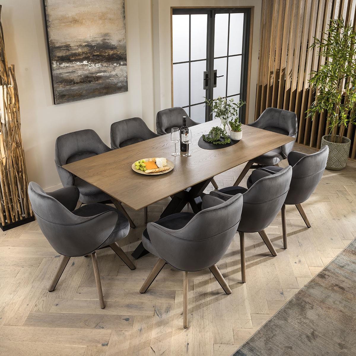 Quatropi Maeve Solid Stained 8 Seater Wooden Dining Table And Chairs Set Grey