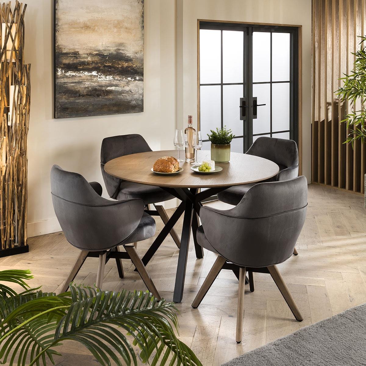 Quatropi Maeve Stained Solid Round Wooden Dining Set For 4 Grey