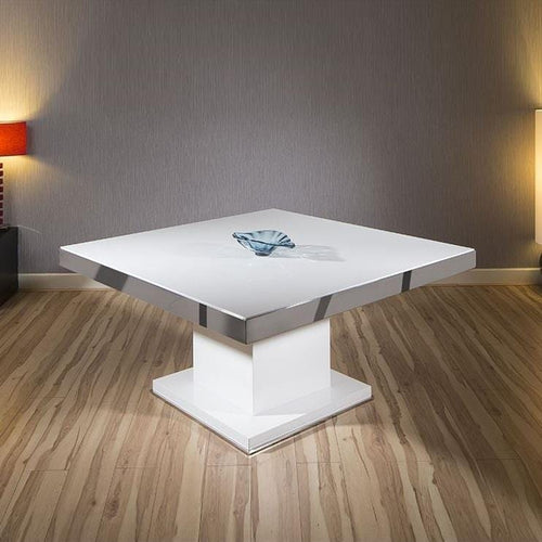 Magnificent Large Square Dining Table in White Gloss with Chrome Trim