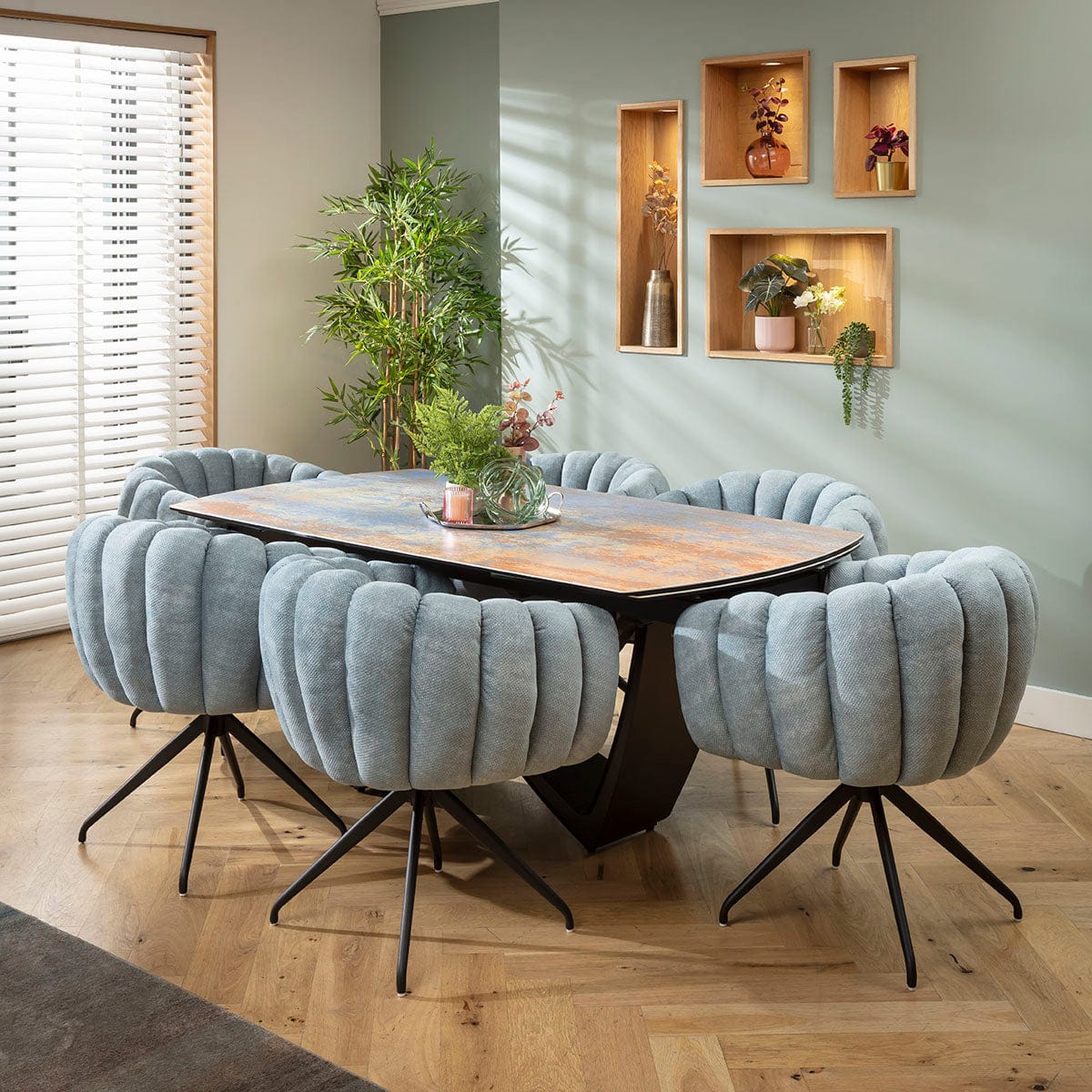 Modern Extendable Dining Table and Chairs 6 Seater Set Rustic Blue ...
