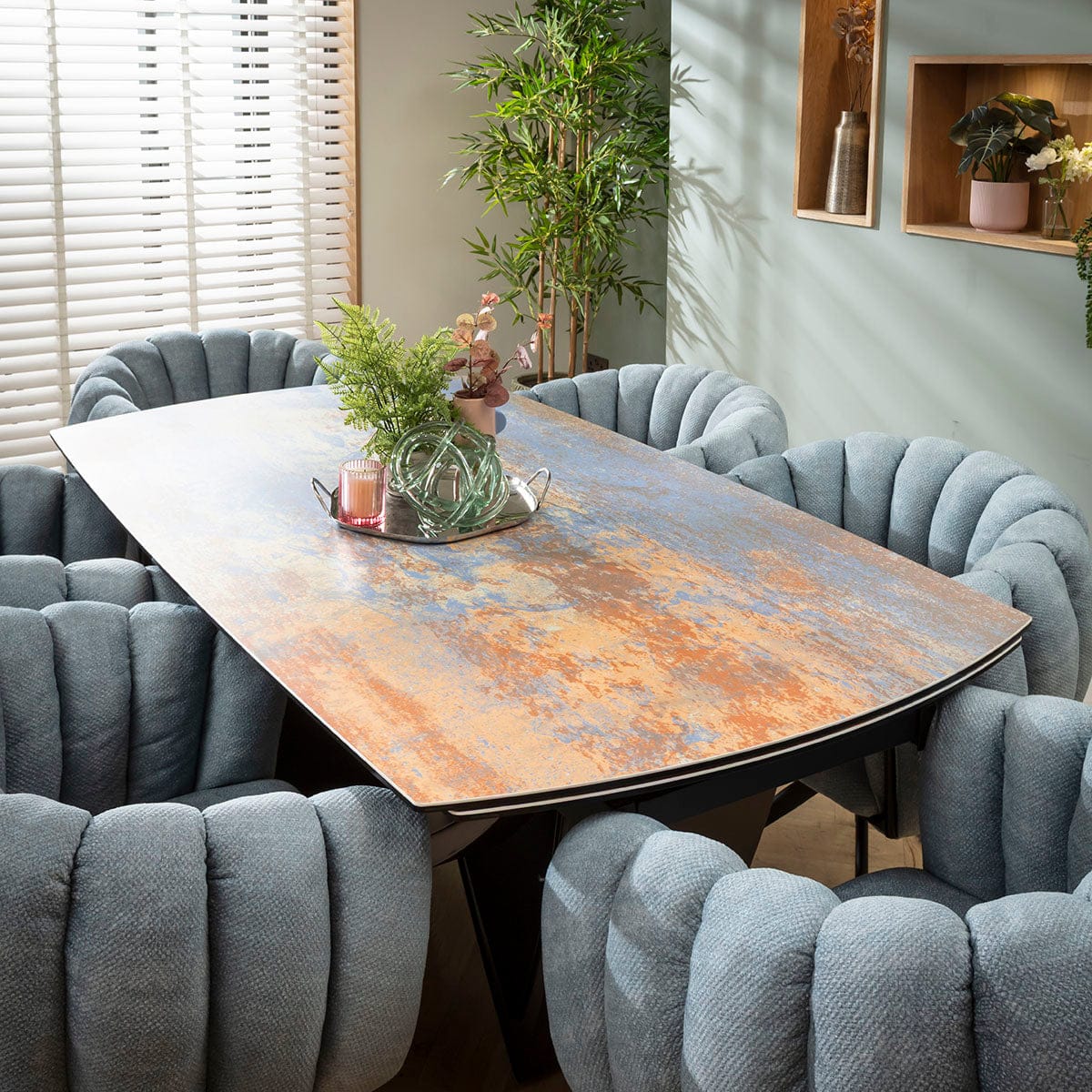 Modern Extendable Dining Table and Chairs 6 Seater Set Rustic Blue ...