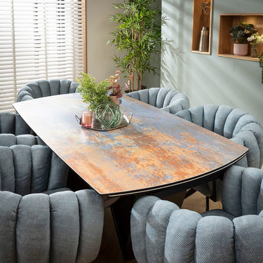 Quatropi Maisy & Zelda Modern 6 Seater Extendable Dining Set Rustic Blue Ceramic
