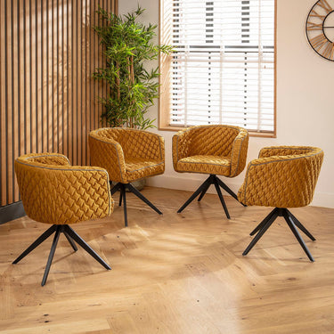 Quatropi Maple & Rudie 6 Seater Round Extendable Dining Set Mustard Yellow & White Ceramic
