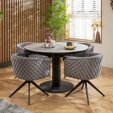 Quatropi Maple & Venus 4 Seater Round Extendable Dining Set Grey Ceramic