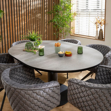 Quatropi Maple & Venus 6 Seater Round Extendable Dining Set Grey Ceramic