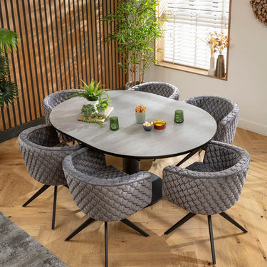 Quatropi Maple & Venus 6 Seater Round Extendable Dining Set Grey Ceramic