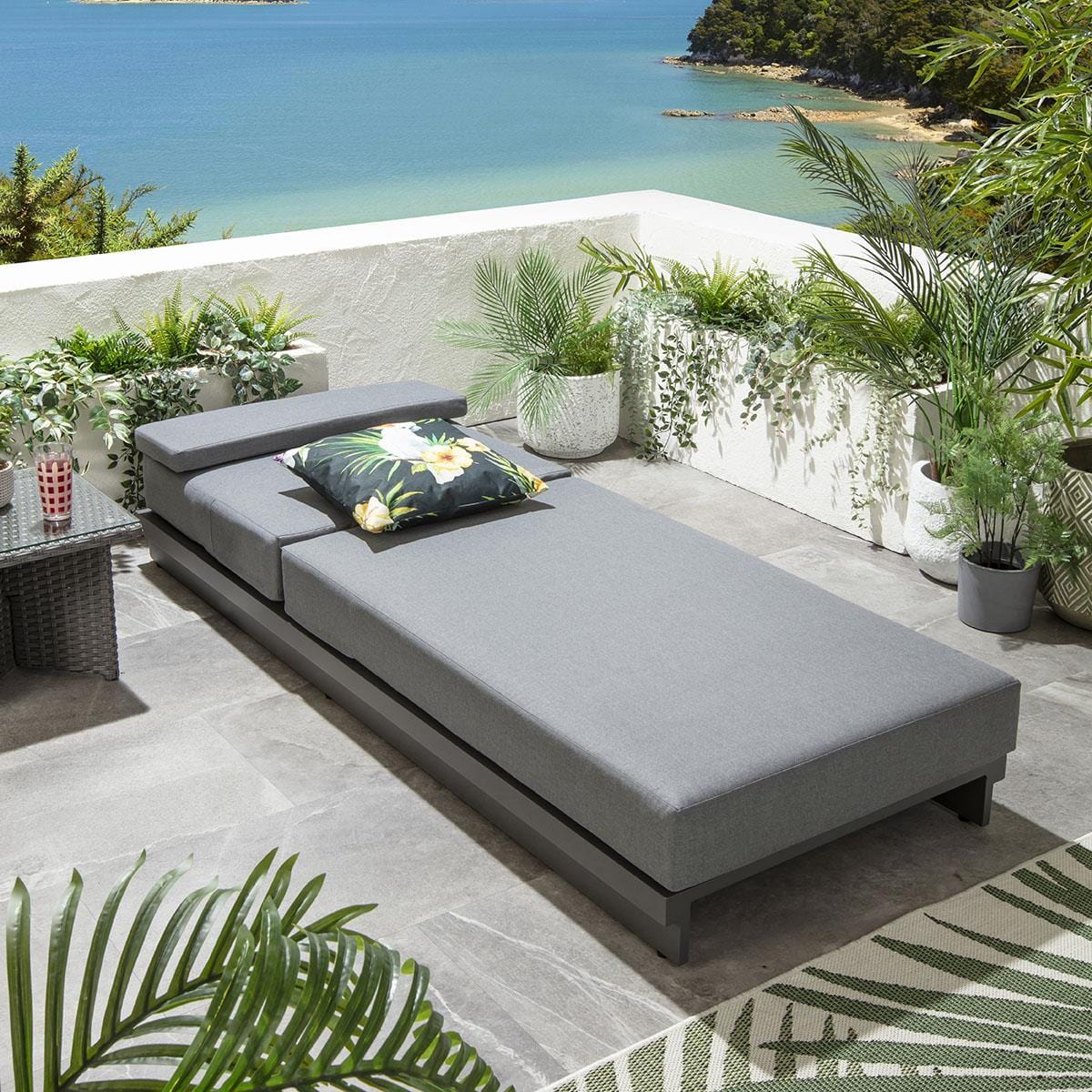 Quatropi Marbella Garden Cushioned Sun Lounger Grey 200x78cm