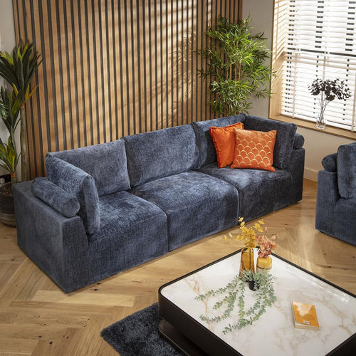 Martha 3 Seater Modular Sofa Blue Chenille 266x92cm 1