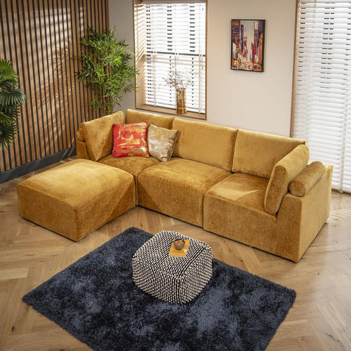 Martha 3 Seater Modular Sofa Mustard Chenille 266x176cm 2L