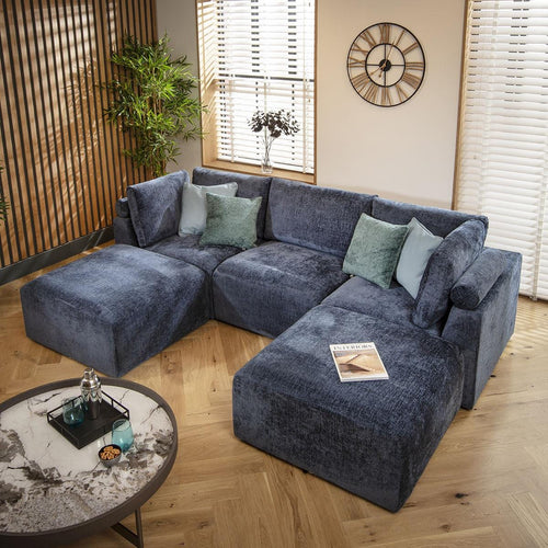 Martha 3 Seater U-Shape Sofa Blue Chenille 266x176cm 4