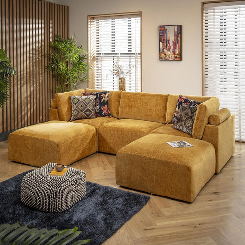 Martha 3 Seater U-Shape Sofa Mustard Chenille 266x176cm 4