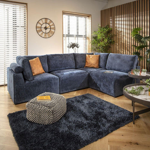 Martha 4 Seater Corner Sofa Blue Chenille 266x174cm 12L