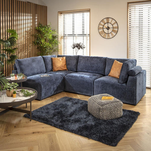 Martha 4 Seater Corner Sofa Blue Chenille 266x174cm 12R