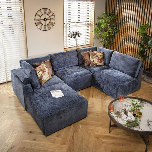 Martha 4 Seater Corner Sofa Blue Chenille 266x176cm 3R