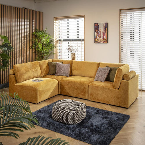 Martha 4 Seater Corner Sofa Mustard Chenille 266x174cm 12R