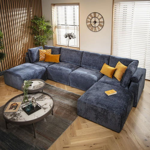 Martha 4 Seater U-Shape Sofa Blue Chenille 348x176cm 7