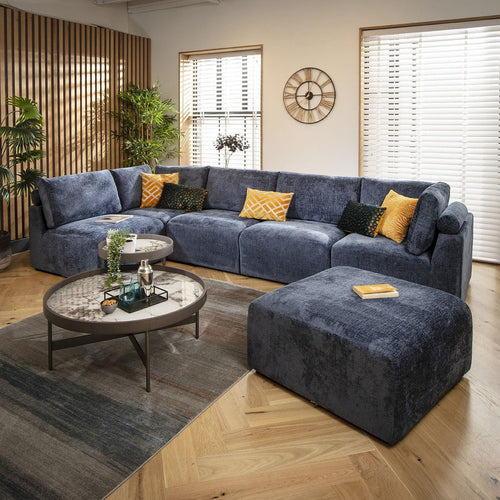 Martha 6 Seater U-Shape Sofa Blue Chenille 348x176cm 6L